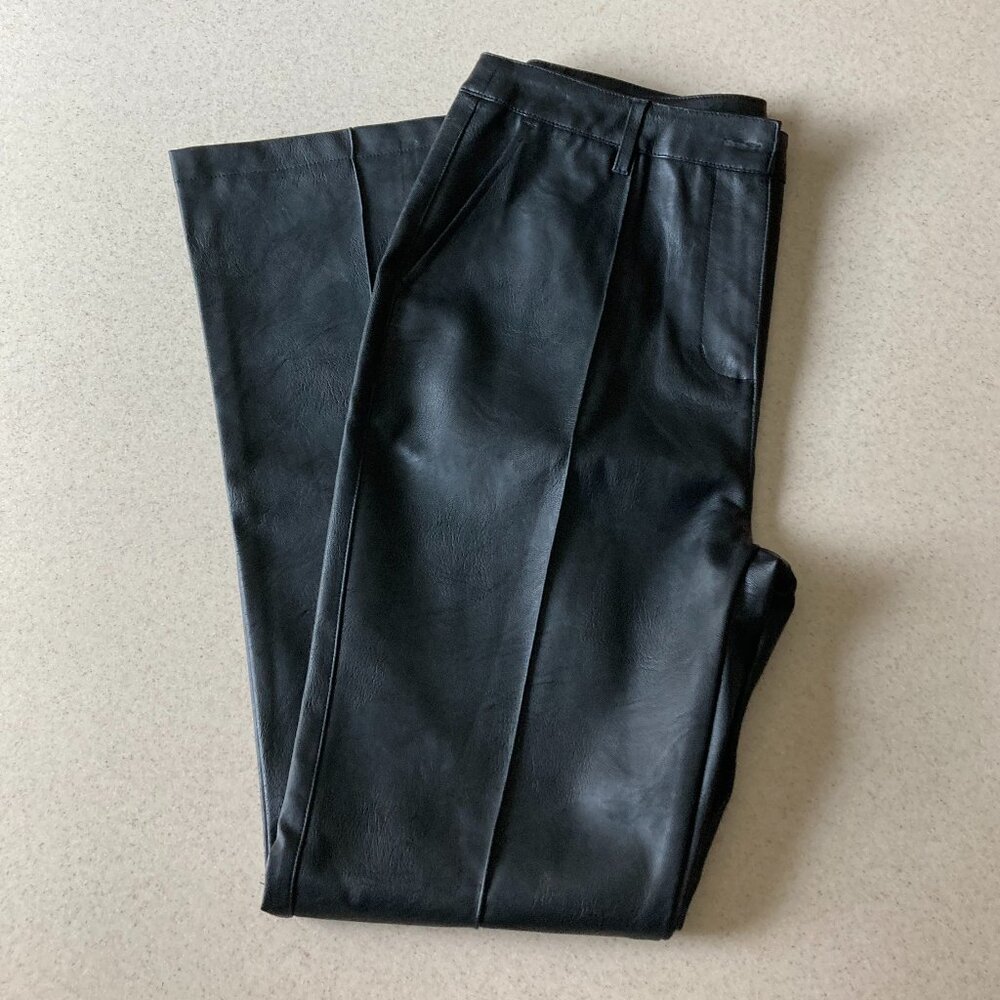 Shinestar Elegant Black Faux Leather Flare Pants Women Size L
